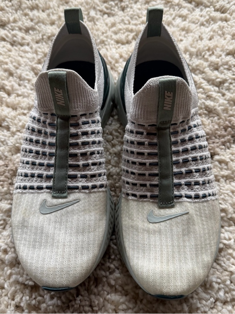 Nike Phantom Slip-On Athletic Shoes in White & Sage Green